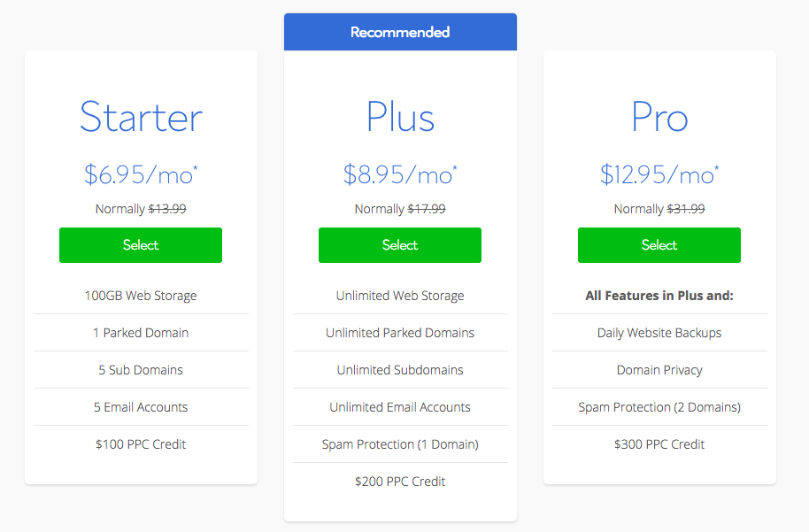 Bluehost hosting plans