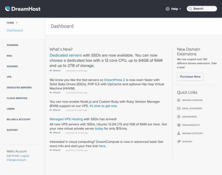 Dreamhost review control panel