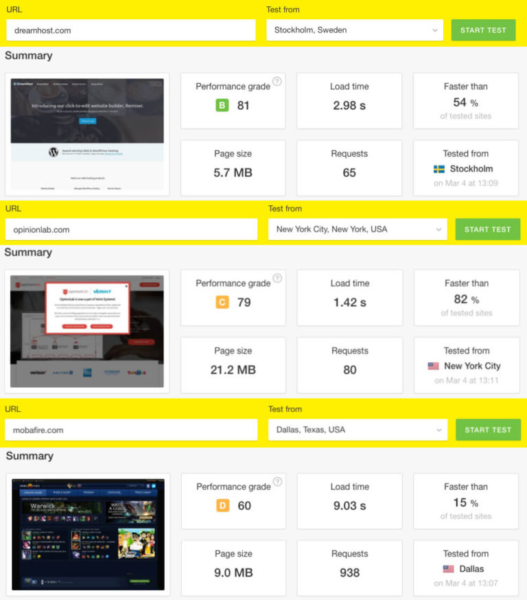 Dreamhost review speed test